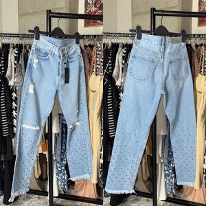 CARMAR Emelia Studded Distressed Raw Hem High Rise Jeans Blue Women's 25 New NWT